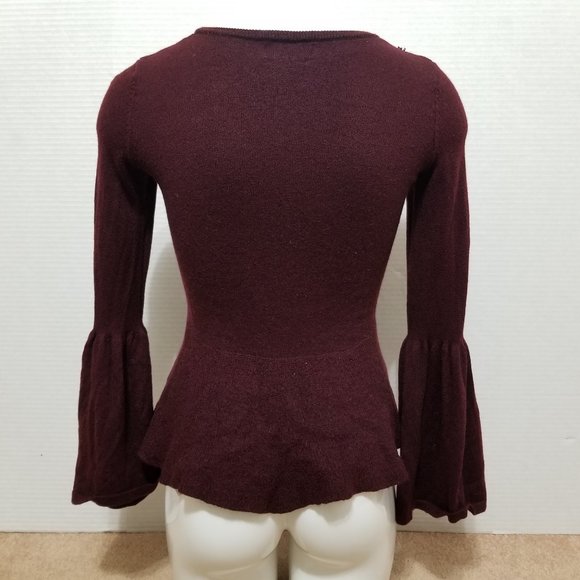 Nanette Nanette Lepore sweater Small merino wool knit peplum bell sleeve - Picture 3 of 11